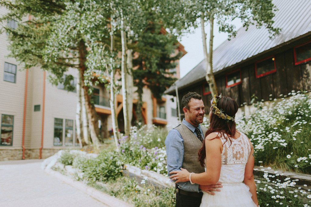 Bride wearing Urban Outfitters top and BHLDN skirt